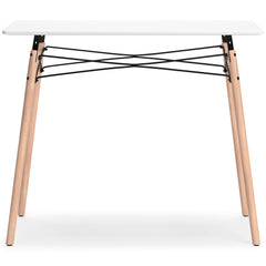 White and natural wood compact desk, rear view - 14