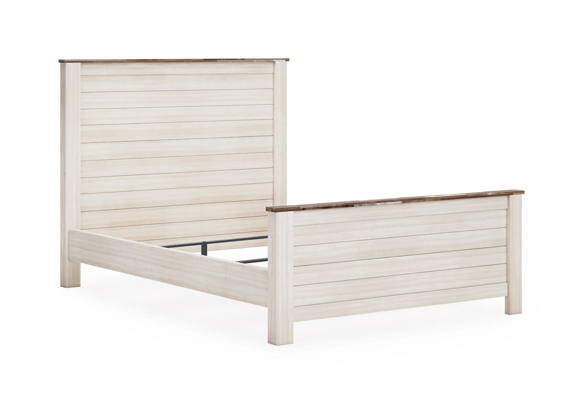 Whitewash / Panel Bed / Queen, component view 1; only selected configuration included; mattress bedding and accessories excluded