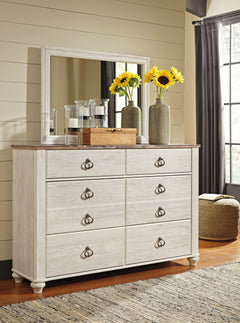 Whitewash / Dresser + Mirror, component view 2; only selected configuration included; mattress bedding and accessories excluded - 108