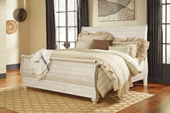 Whitewash / Curved Sleigh Bed / King, component view 2; only selected configuration included; mattress bedding and accessories excluded - 76