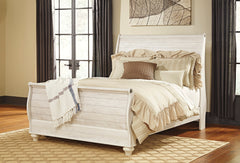 Whitewash / Curved Sleigh Bed / Queen, component view 2; only selected configuration included; mattress bedding and accessories excluded - 86