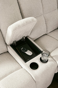 Winter Performance Fabric Reclining Seating, loveseat cup holders and concealed storage detail - 16