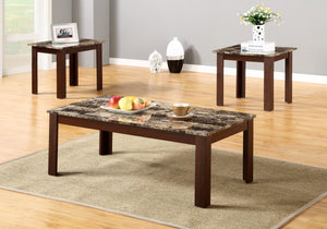 3306  3PC FAUX MARBLE TOP COFFEE AND END TABLE SET
