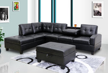 Load image into Gallery viewer, U5400 BLACK SECTIONAL WITH OTTOMAN
