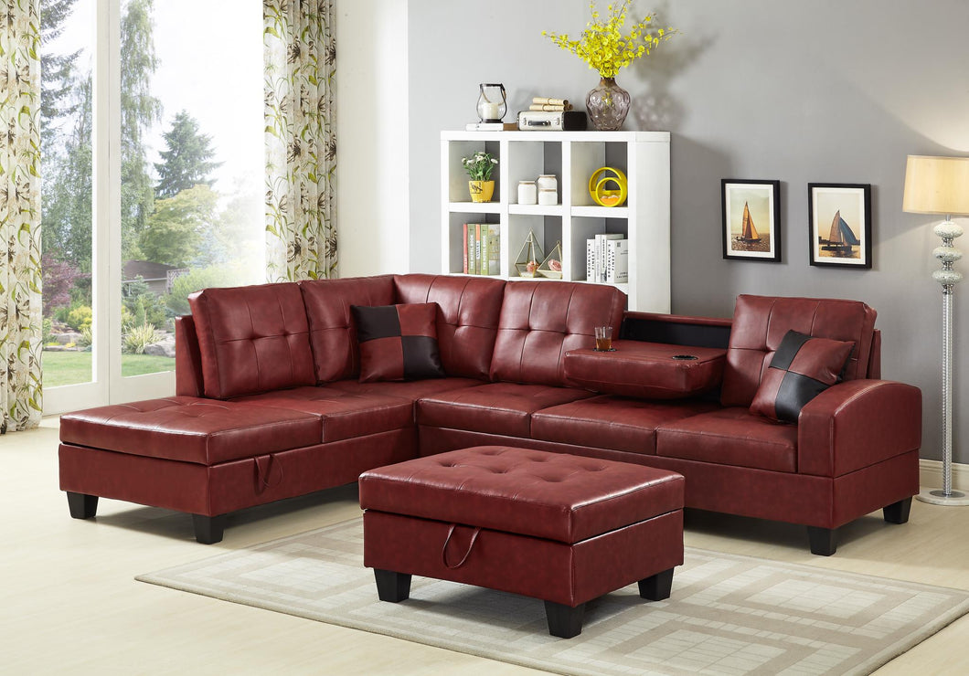 U5700 RED SECTIONAL WITH OTTOMAN