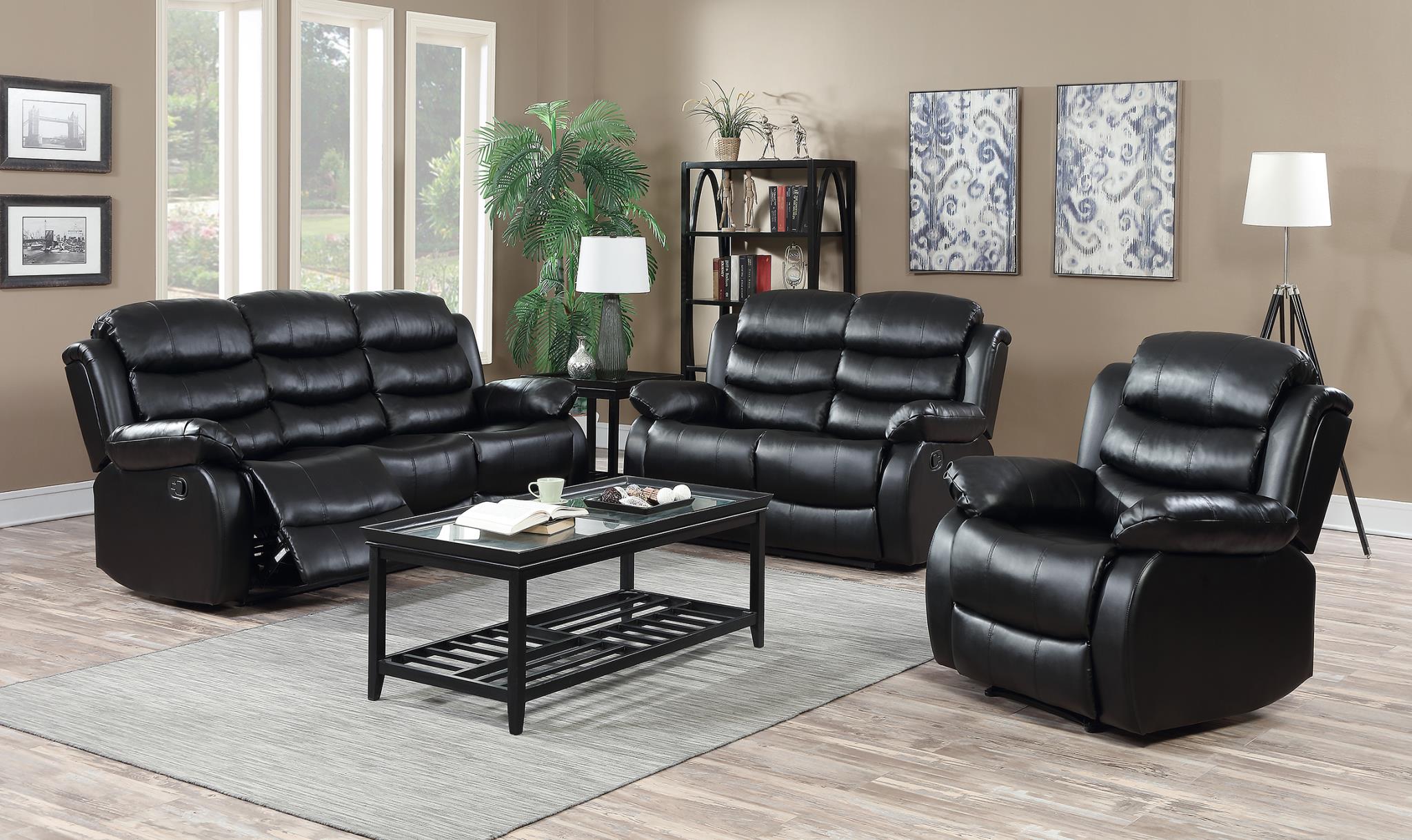 U9600 Black Reclining Sofa Love Seat